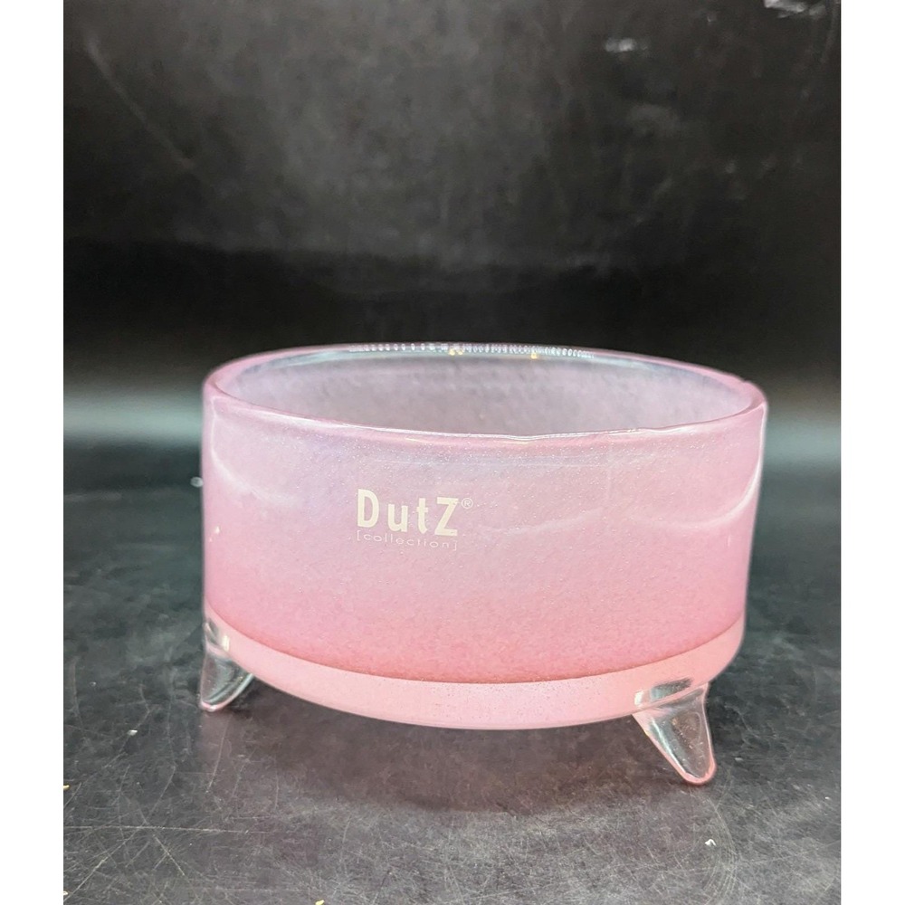 Vintage Pink Opalescent Dutz Art Glass 3 Footed Bowl Candy Dish 6.5"